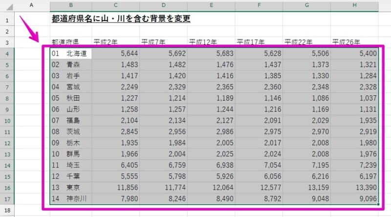 Excel Windowsアプリ版 条件付き書式 特定の文字を含む行全体の背景色を変更