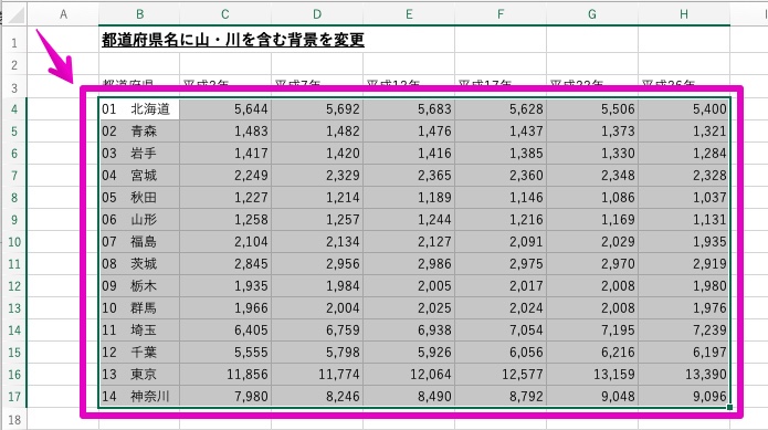 Excel Macアプリ版 条件付き書式 特定の文字を含む行全体の背景色を変更