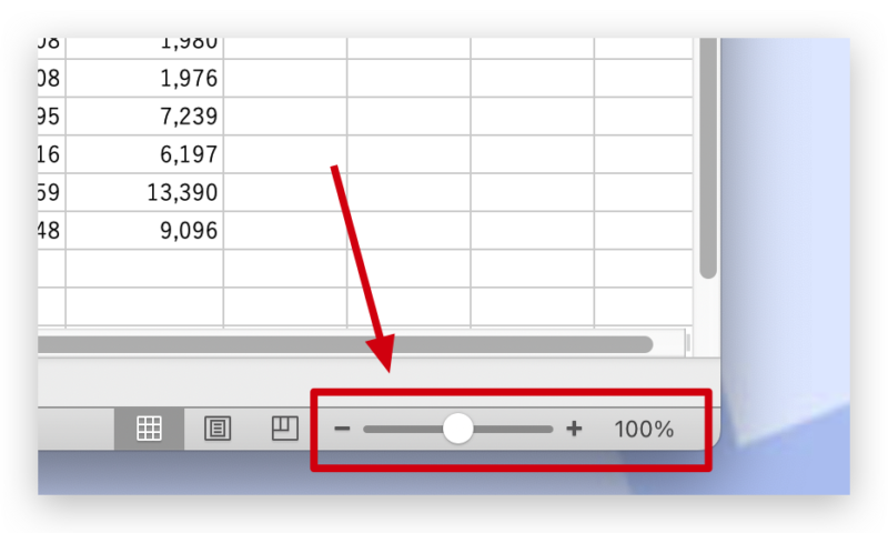 Mac版 Excel 拡大縮小ボタン